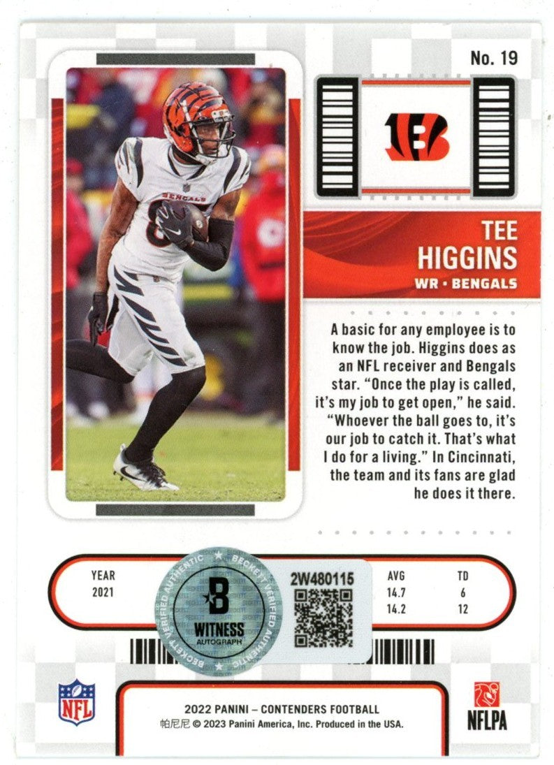 Tee Higgins Autographed 2022 Panini Contenders #19 Cincinnati Bengals Card