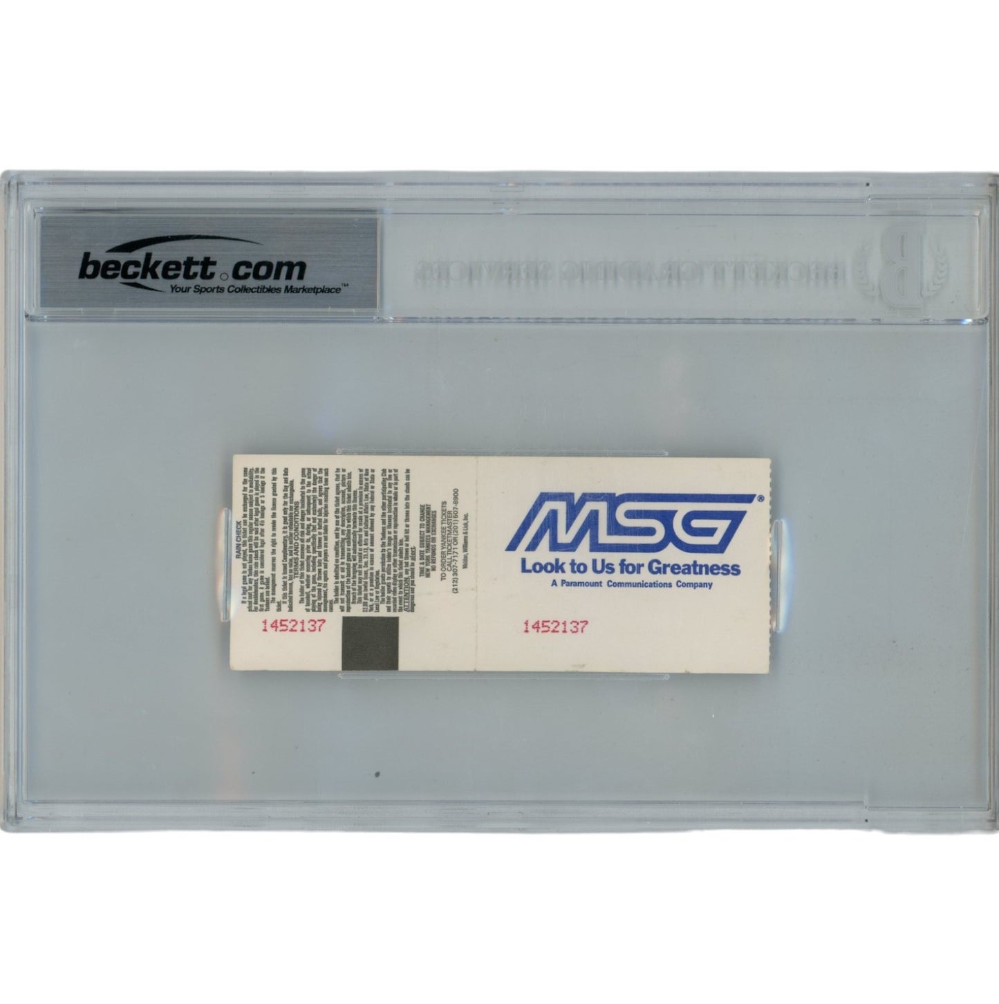 Deion Sanders Autographed 1990 New York Yankees Ticket Stub Beckett Slabbed