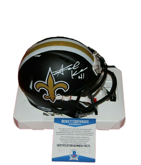 Alvin Kamara New Orleans Saints Signed Flat Black Mini Helmet (BAS COA)