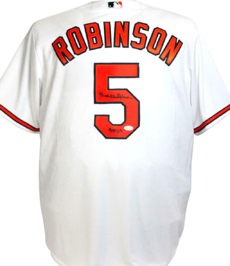 Brooks Robinson Baltimore Orioles Signed Orioles White Jersey with HOF 83 (JSA COA)