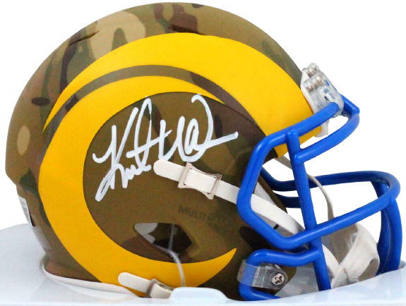 Kurt Warner St. Louis Rams Signed Camo Speed Mini Helmet BAS COA (Los Angeles)