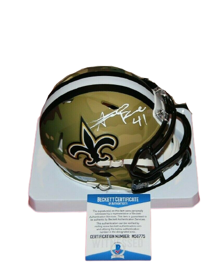 Alvin Kamara New Orleans Saints Signed Camouflage Mini Helmet (BAS COA)