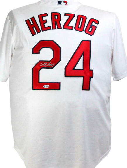 Whitey Herzog St. Louis Cardinals Signed St. Louis Cardinals White Majestic Jersey *2 (BAS COA)