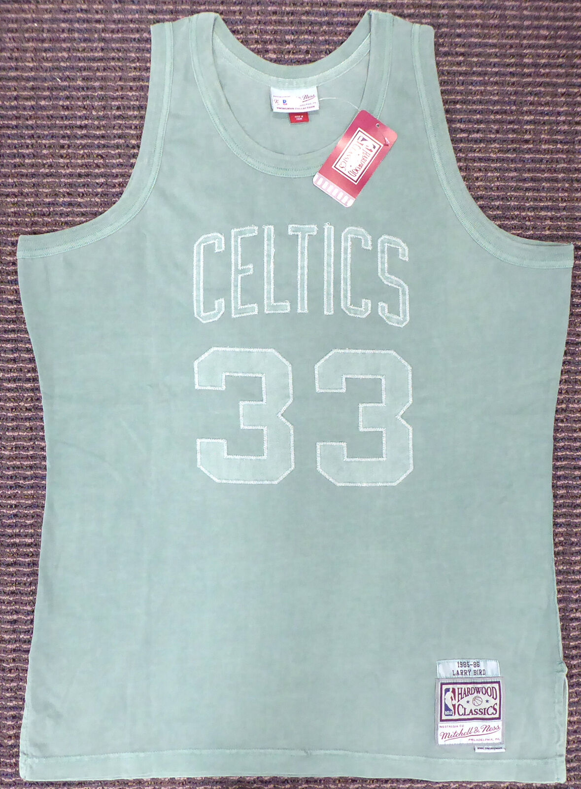 LARRY BIRD BOSTON CELTICS SIGNED GREEN M&N WASHED OUT JERSEY L (BAS COA)