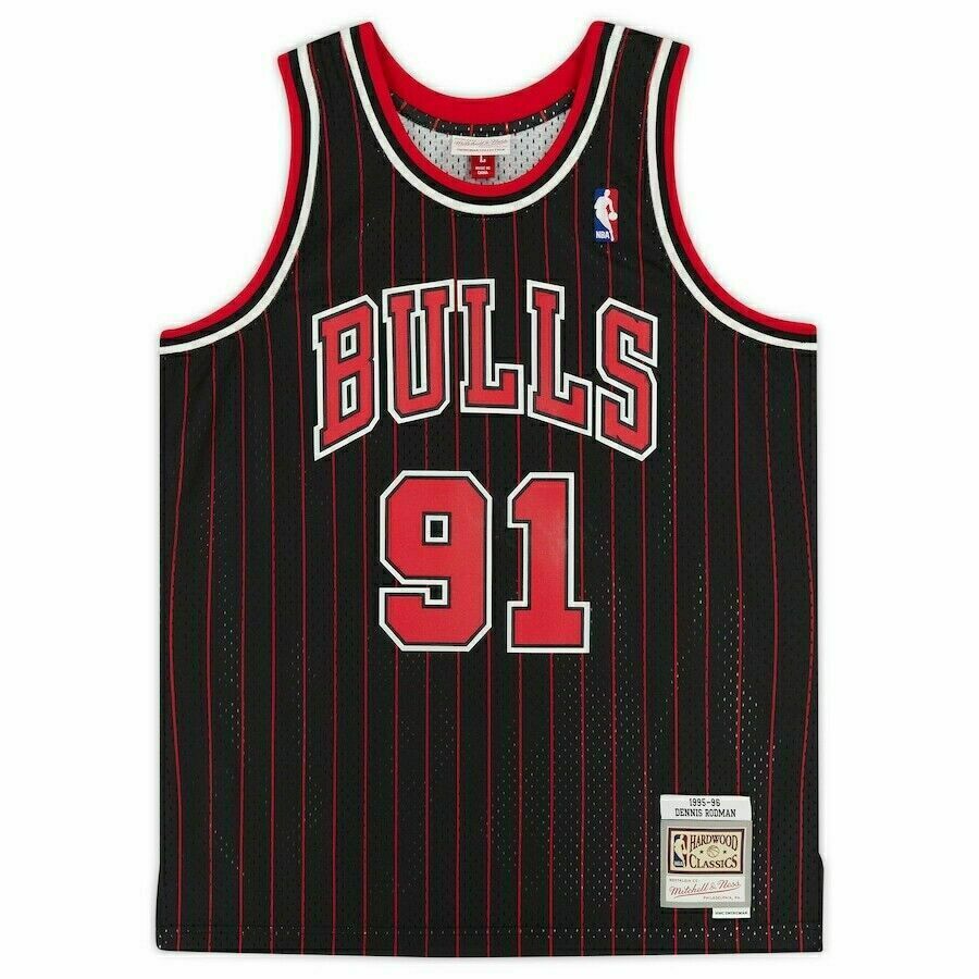 DENNIS RODMAN Chicago Bulls Signed Pinstripe Mitchell & Ness Jersey (FAN COA)