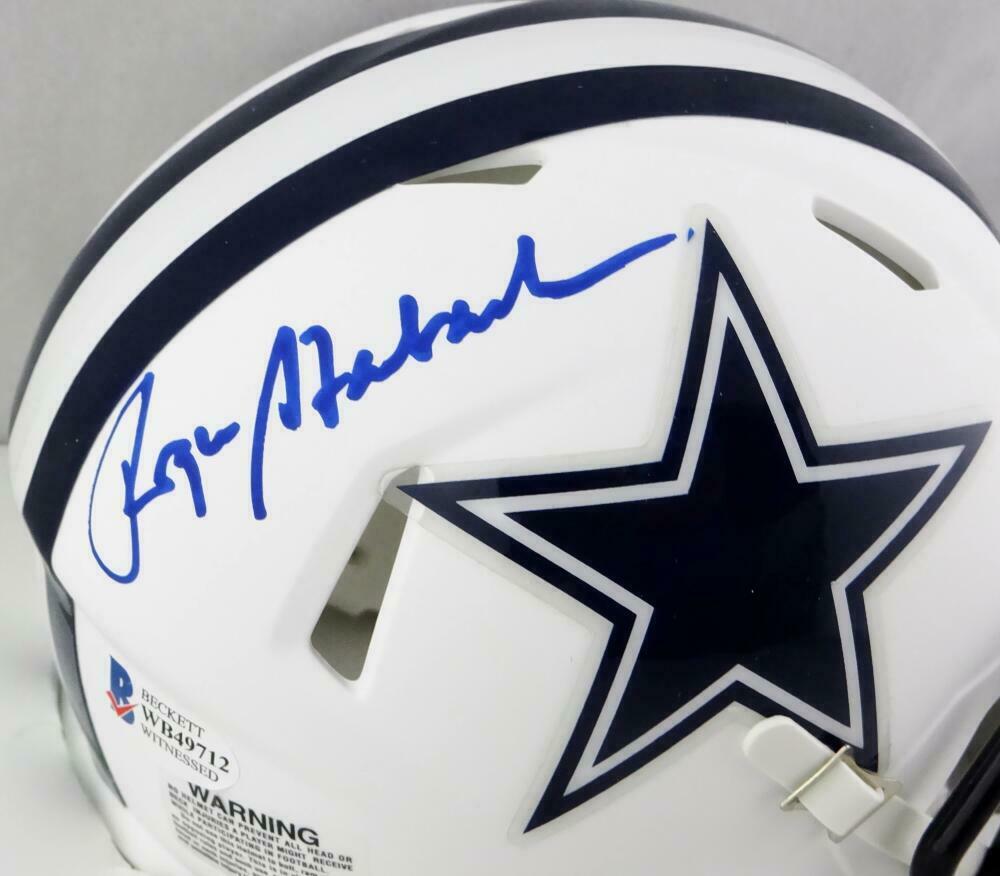 Roger Staubach Signed Dallas Cowboys Flat White Mini Helmet-Beckett W Auth *Blue