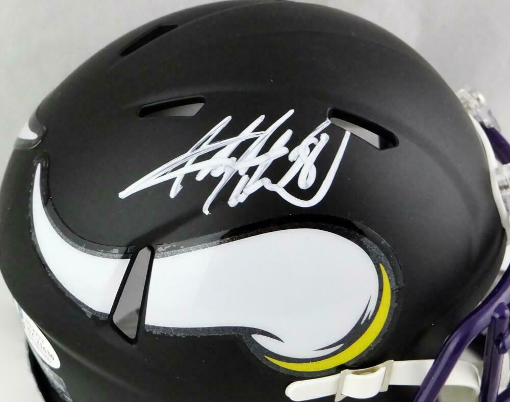 Adrian Peterson Minnesota Vikings Signed Vikings Flat Black Mini Helmet - (BAS COA), ,