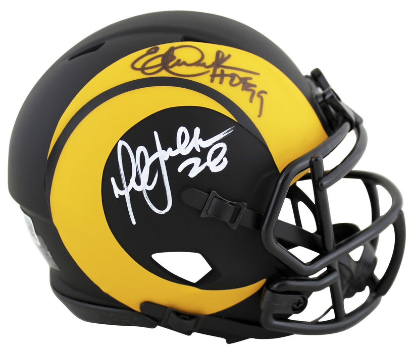 Eric Dickerson & Marshall Faulk Los Angeles Rams Signed Eclipse Speed Mini Helmet BAS COA (St. Louis)