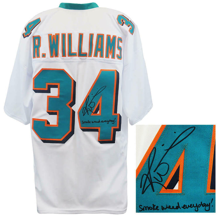 Ricky Williams Miami Dolphins Signed White Custom Jersey w/Smoke Weed Everyday (SCHWARTZ)