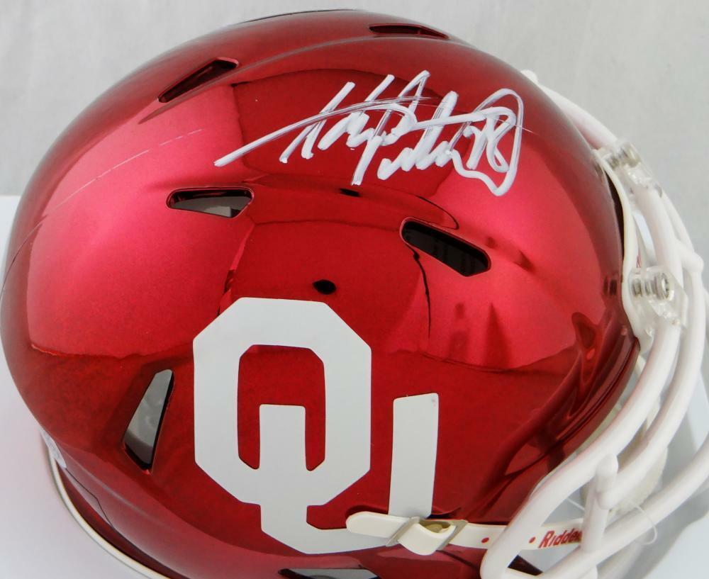 Adrian Peterson Oklahoma Sooners Signed Chrome Mini Helmet (BAS COA), ,