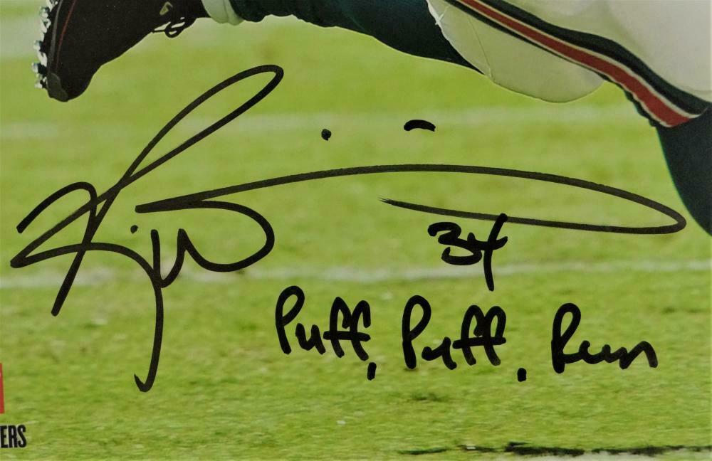 Ricky Williams Miami Dolphins Signed 16x20 Running White Jersey PF Photo with Insc (JSA COA)