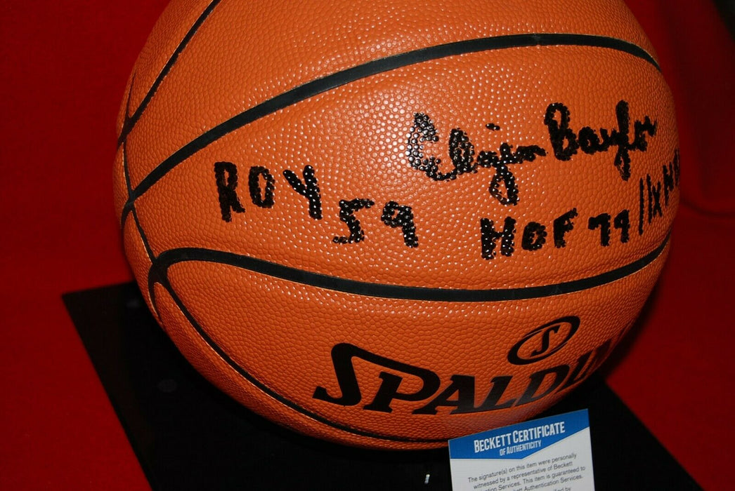 ELGIN BAYLOR Los Angeles Lakers signed Basketball HOF 77 ROY 59 11X AS BAS COA