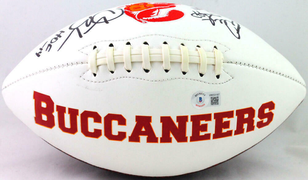 Warren Sapp/Derrick Brooks Tampa Bay Buccaneers Signed Buccaneers Logo Football with HOF *Black (BAS COA)