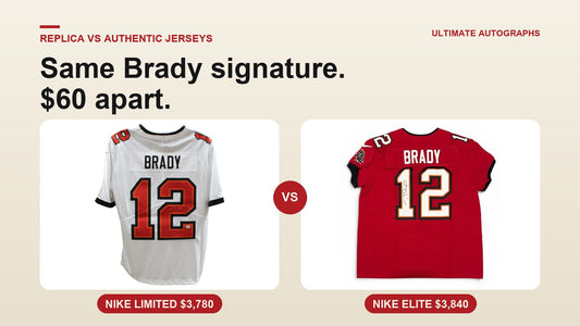 Two Tom Brady signed Buccaneers jerseys, a Nike Limited at $3,780 and a Nike Elite at $3,840