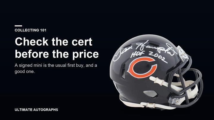 Dan Hampton signed Chicago Bears mini helmet with HOF 2002 inscription