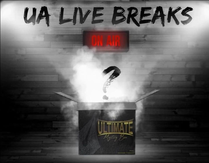 Ultimate Autographs live break studio with signed helmets on the shelves
