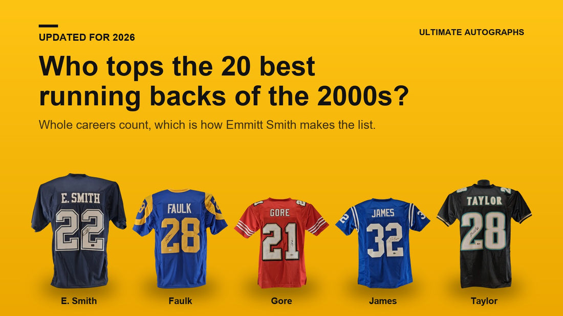 Signed jerseys of Emmitt Smith, Marshall Faulk, Frank Gore, Edgerrin James and Fred Taylor