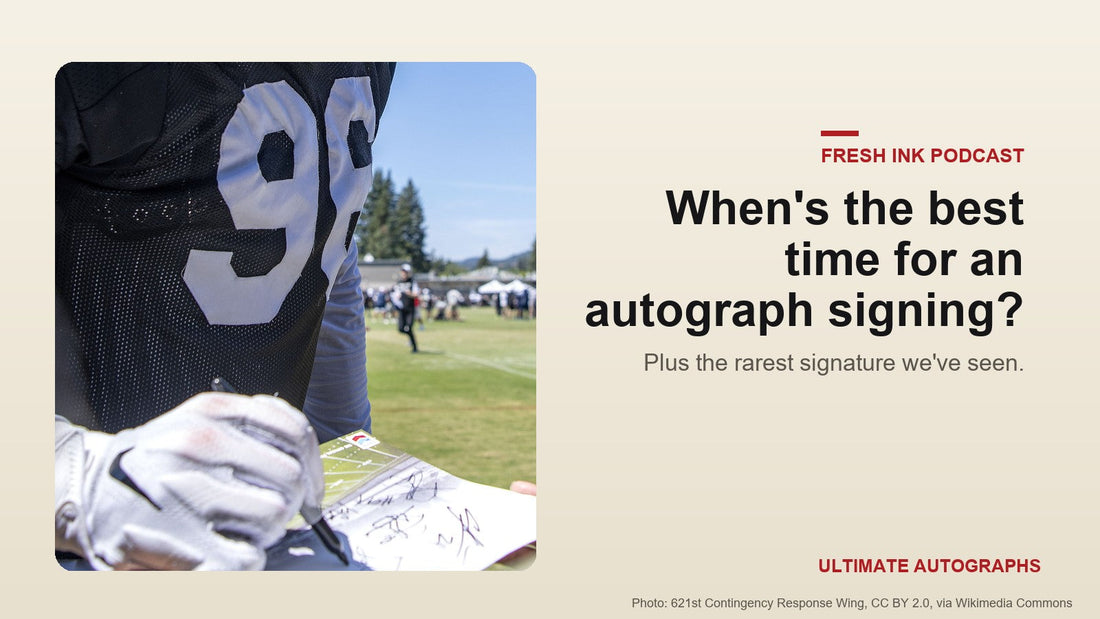 NFL player signing an autograph for a fan at training camp, for the Fresh Ink episode on the best time for signings