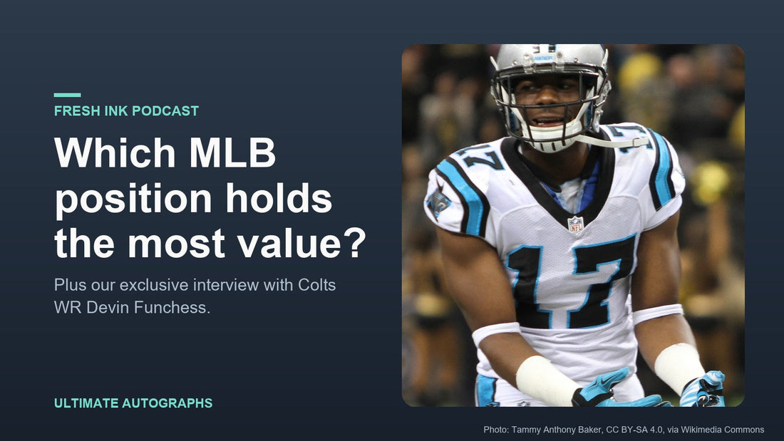 Wide receiver Devin Funchess on the field, for the Fresh Ink episode on MLB position value and his exclusive interview