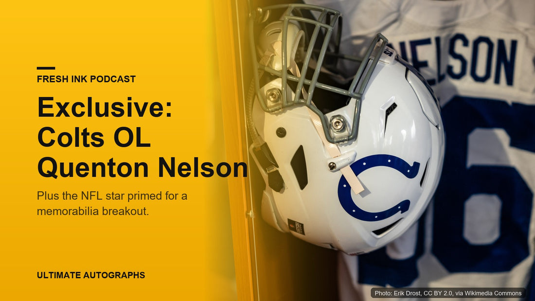Quenton Nelson's Colts helmet and number 56 jersey in his locker, for the Fresh Ink exclusive interview
