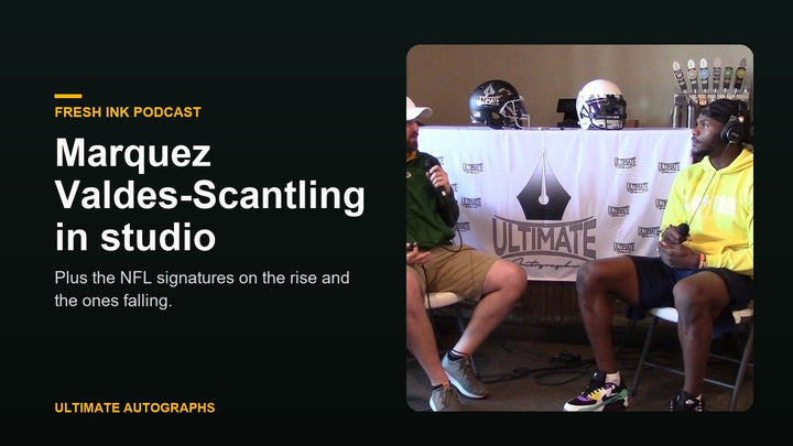 Marquez Valdes-Scantling talking with the Fresh Ink crew in the Ultimate Autographs studio
