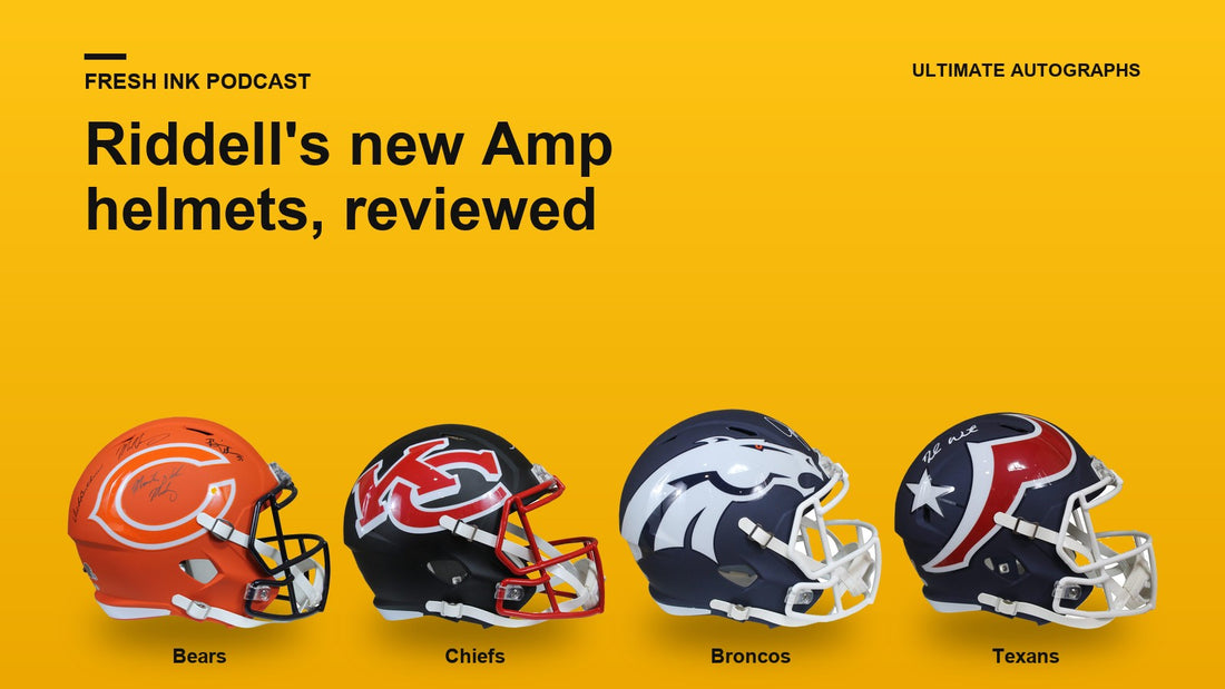 Four signed Riddell Amp helmets: Bears, Chiefs, Broncos and Texans