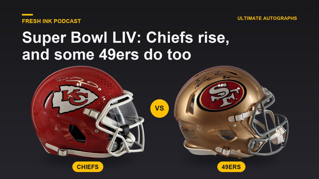 Signed Kansas City Chiefs and San Francisco 49ers helmets side by side