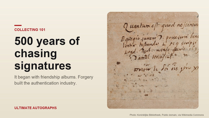 Handwritten inscription signed by Daniel Heinsius in a 1629 album amicorum