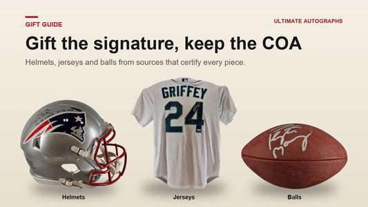 Tom Brady signed Patriots helmet, Ken Griffey Jr. signed Mariners jersey and Peyton Manning signed football