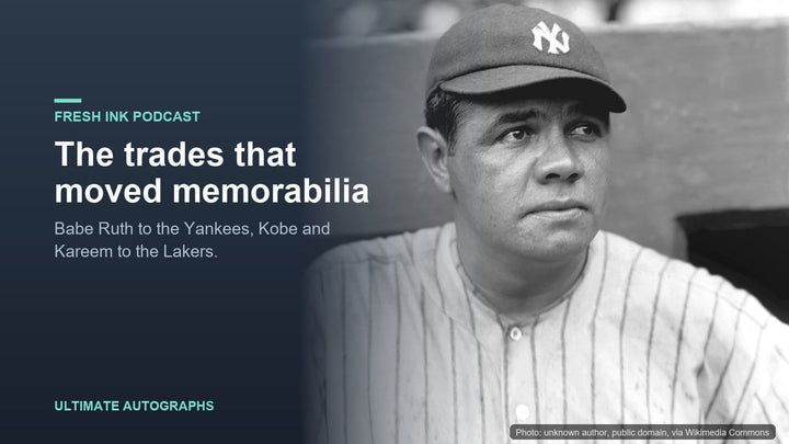 Babe Ruth in his New York Yankees cap and pinstripes