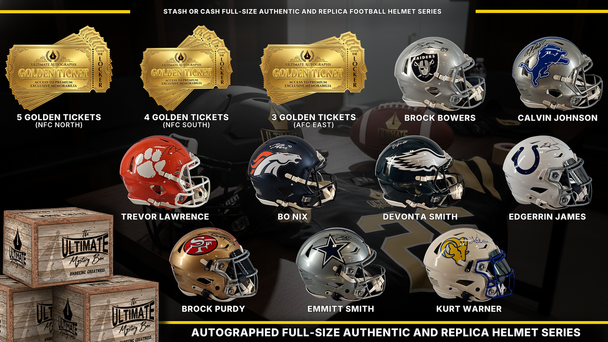 UA headliner graphic — Stash or Cash Full-Size Authentic and Replica Football Helmet Live Break Series