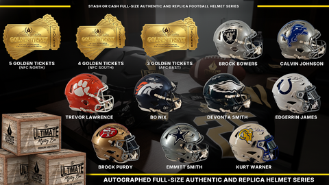 UA headliner graphic — Stash or Cash Full-Size Authentic and Replica Football Helmet Live Break Series