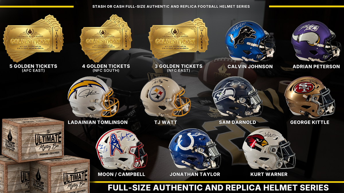 UA headliner graphic — Stash or Cash Full-Size Authentic and Replica Football Helmet Live Break Series
