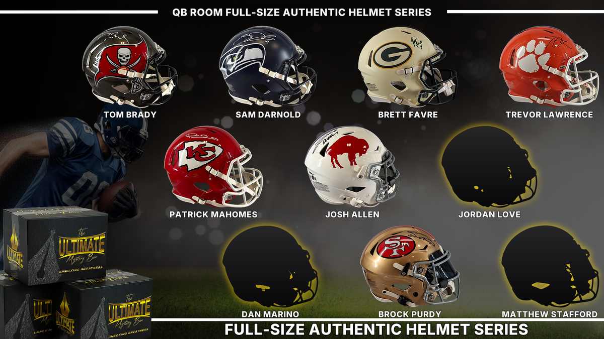 UA headliner graphic — QB Room Full-Size Authentic Helmet Live Break Series