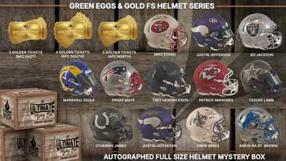 Green Eggs and Gold Autographed Full-Size Authentic and Replica Helmet Live Break Series