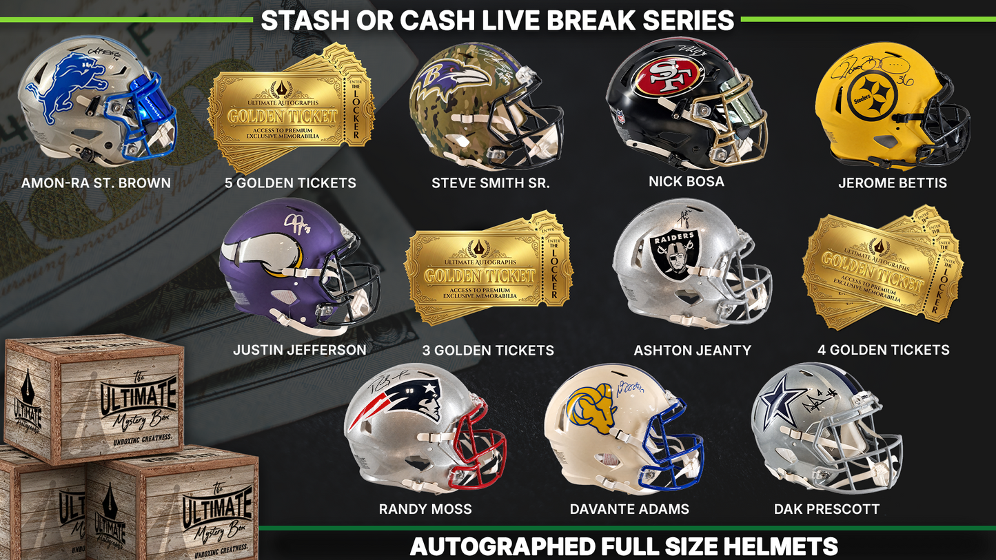 Stash or Cash Full-Size Authentic and Replica Football Helmet Live Break Series