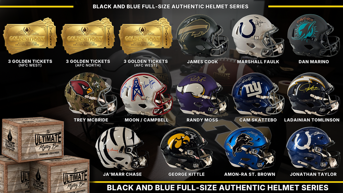 UA headliner graphic — Black and Blue Full-Size Authentic Helmet Live Break Series