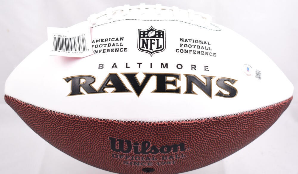Ed Reed Signed Baltimore Ravens Logo Football - Black