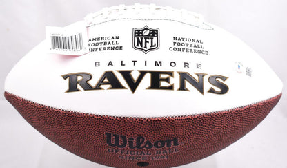 Ed Reed Signed Baltimore Ravens Logo Football - Black