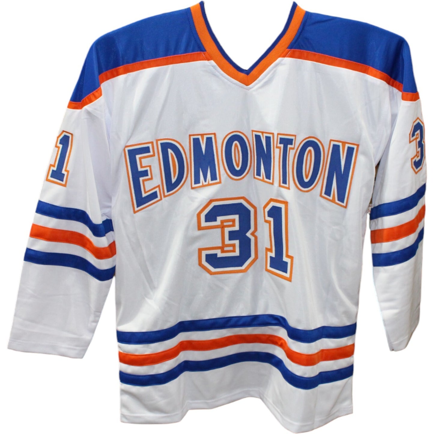 Grant Fuhr Signed Pro Style Jersey with "HOF" Inscription JSA