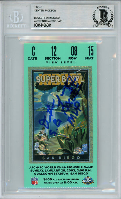 Dexter Jackson Signed Super Bowl XXXVII Ticket Stub SB MVP Beckett Slab
