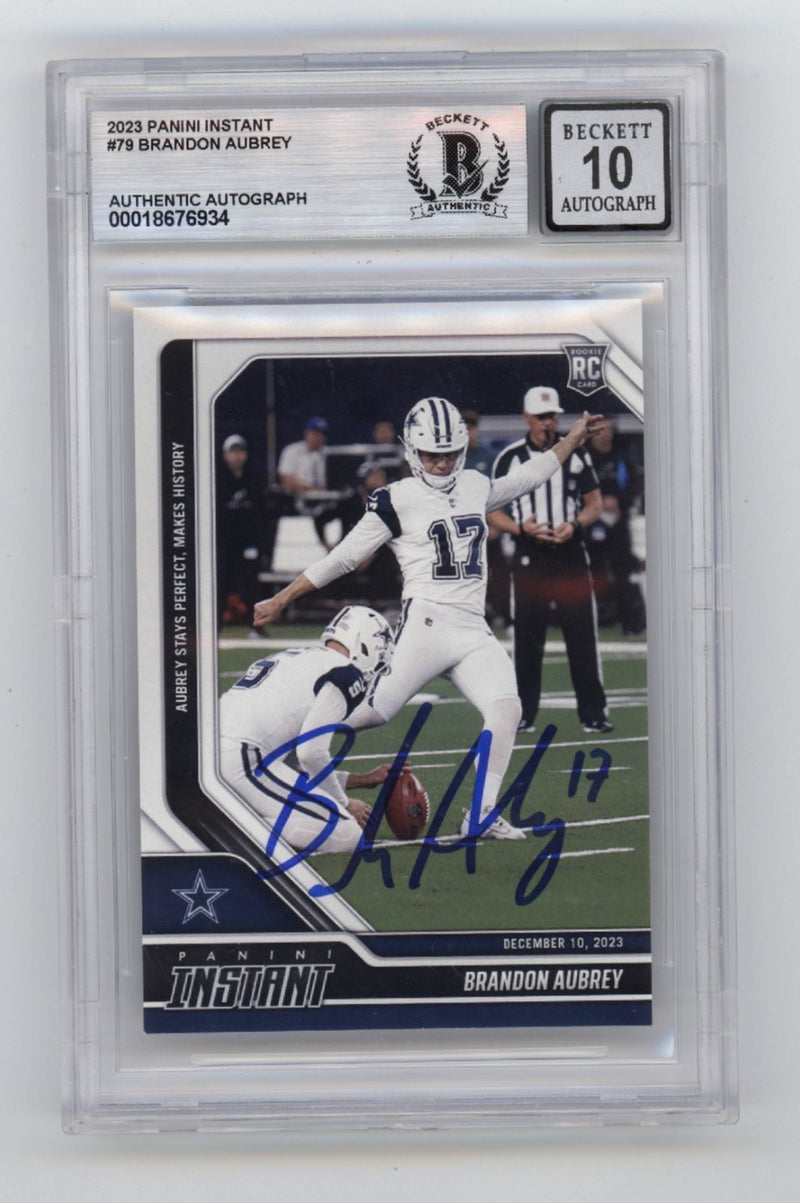 Brandon Aubrey Autographed 2023 Panini Instant Rookie Card BGS 10 Auto