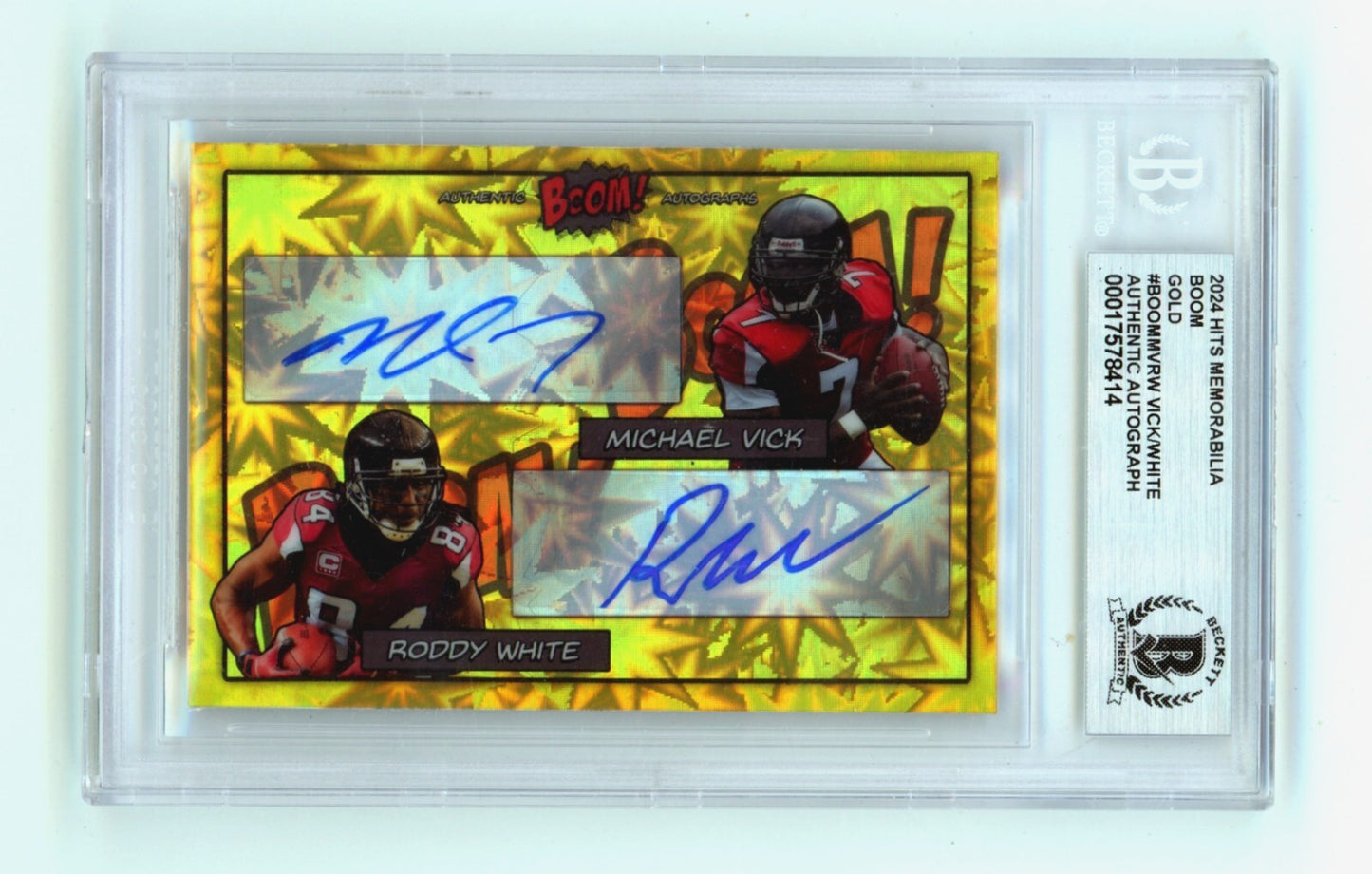 Michael Vick & Roddy White Dual Signed 2024 BOOM Gold Card #7/10 BGS