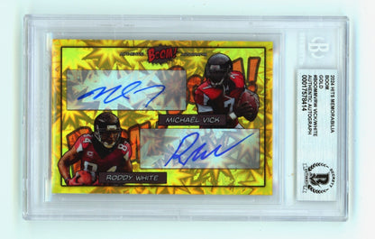 Michael Vick & Roddy White Dual Signed 2024 BOOM Gold Card #7/10 BGS