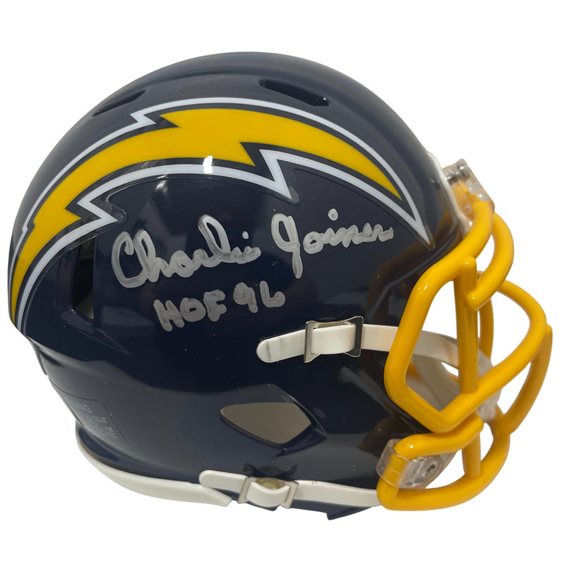 Charlie Joiner Signed Chargers Throwback Mini Helmet HOF 96 BAS Witness