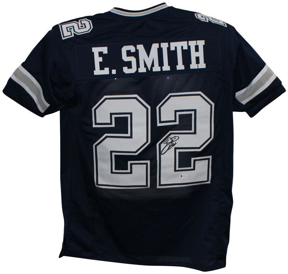 Emmitt Smith Autographed Pro Style Custom Blue Football Jersey (BAS Witnessed)
