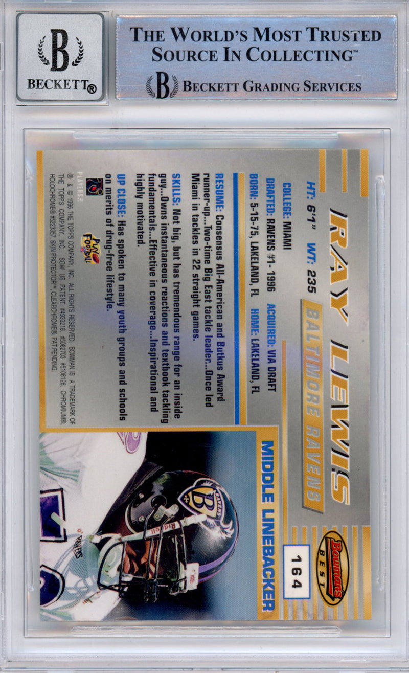Ray Lewis Signed 1996 Bowman's Best Card #164 BAS Grade 10 Slab