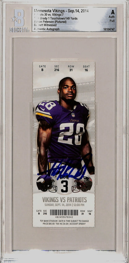 Adrian Peterson Signed Minnesota Vikings Slabbed Ticket Stub (09/14/14)