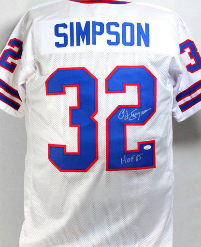 O.J. Simpson Signed White Custom Jersey with HOF 85 Inscription