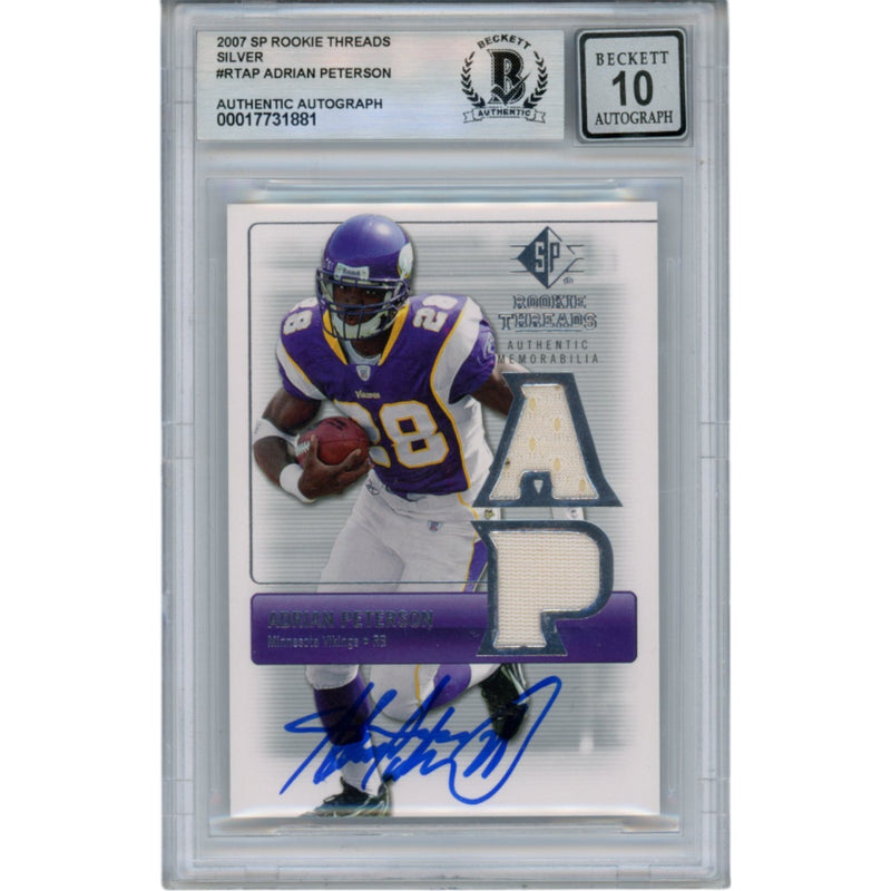 Adrian Peterson Autographed 2007 UD SP Rookie Threads Card - Beckett